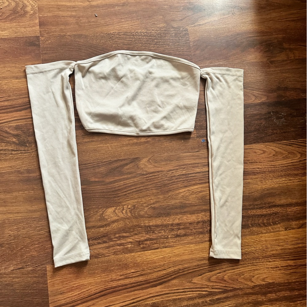 SHEIN Beige Off-Shoulder Crop Top
